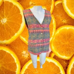 Republic Fleece Vest Women's Geometric Print Button Front Pockets‎ Size M